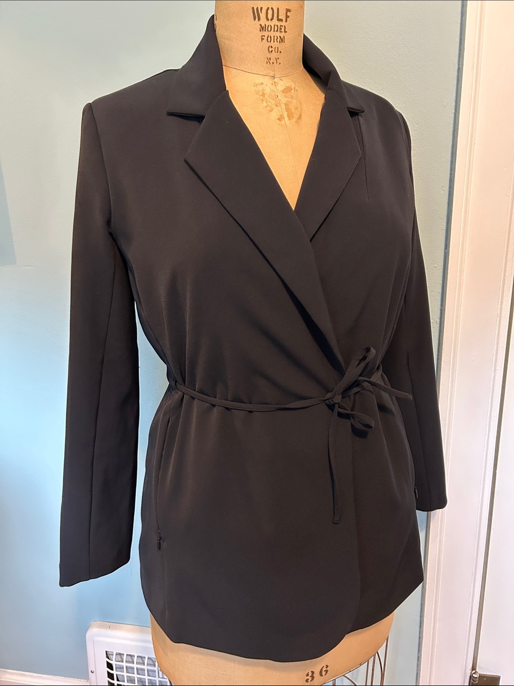 Athleta Black Wrap-Front Tie Blazer